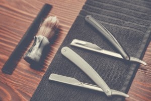 straight razors on a table