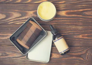 beard oil on a table