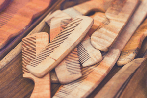 stacked wooden combs